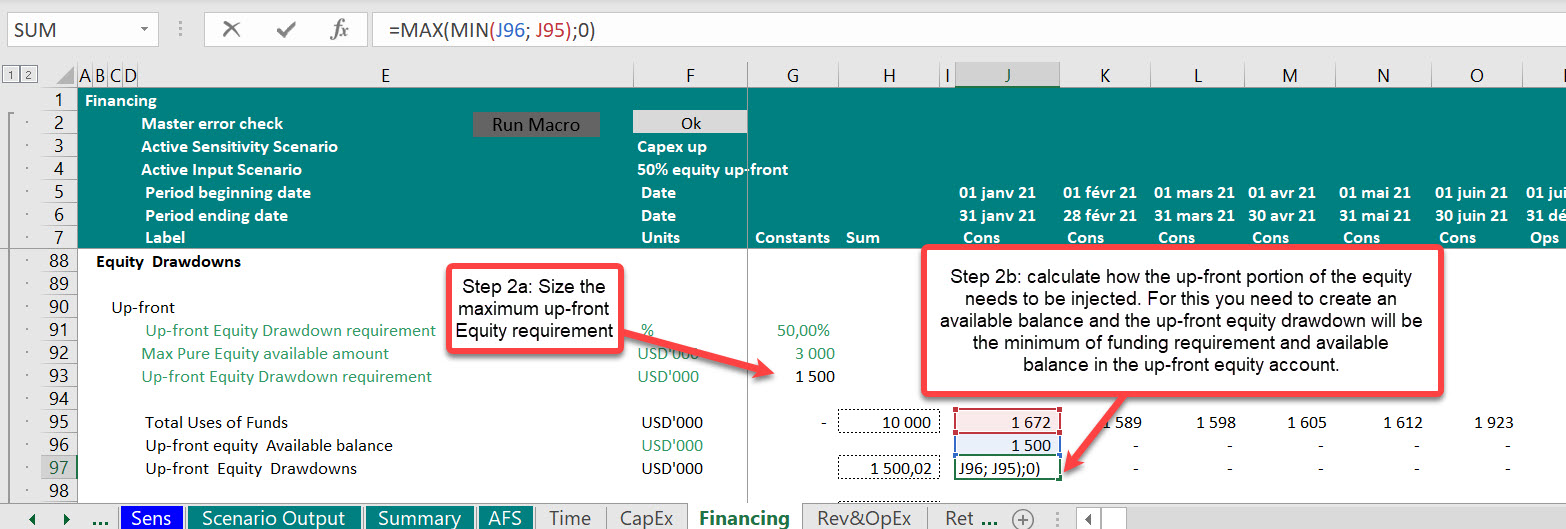 This blog post discusses impact of timing of injection of different financing facilities on the main project metrics