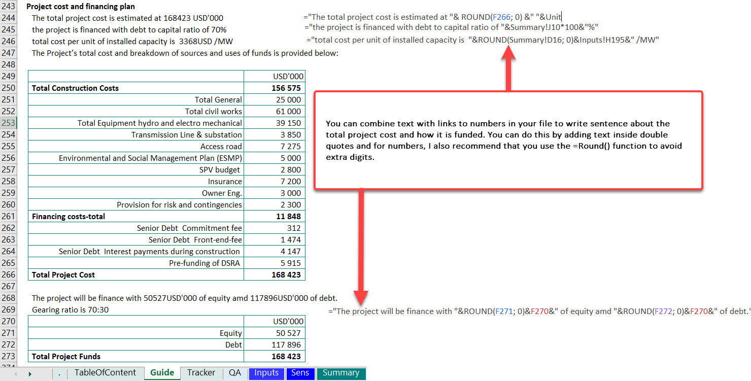 Project Finance Spreadsheet Design and Guide sheet 