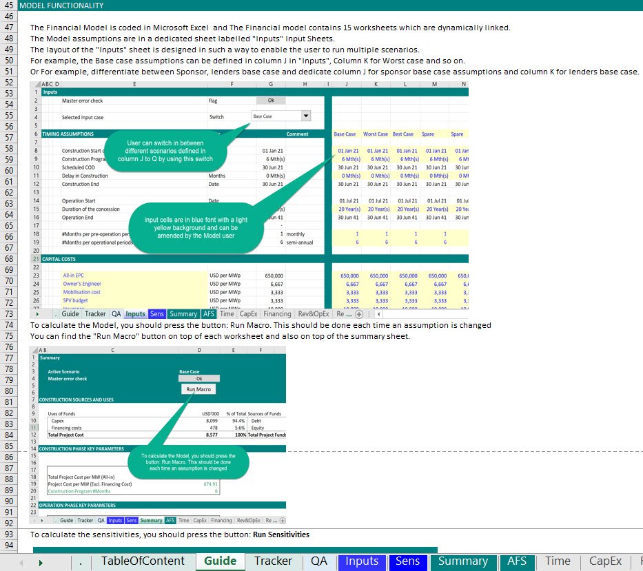 Project Finance Spreadsheet Design and Guide sheet 