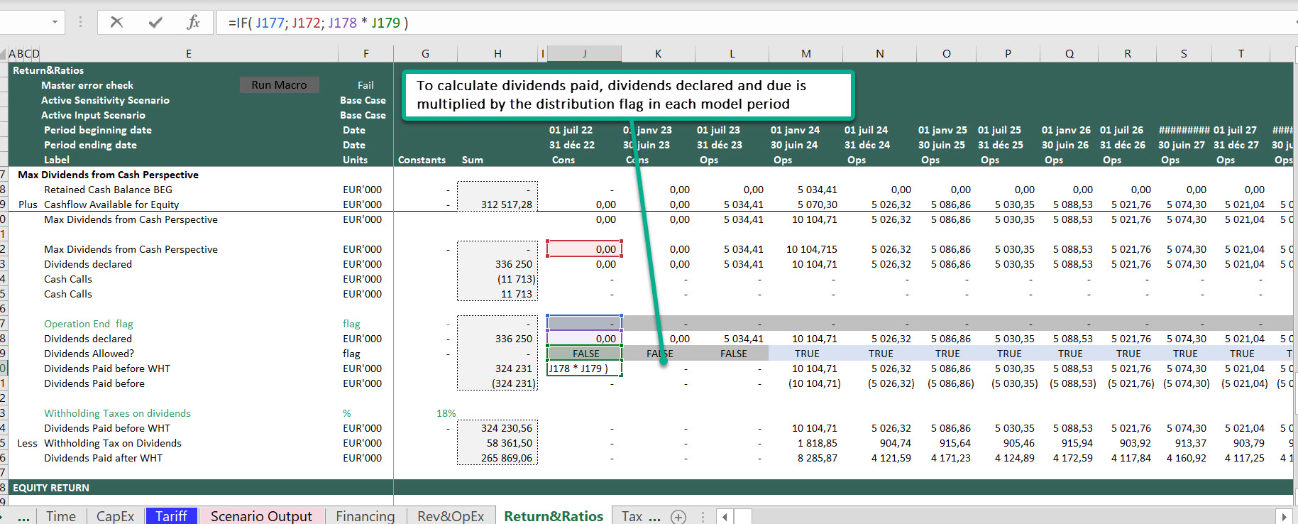 Lockup Debt ratios and Distribution Flags in a Project Finance Financial Model and Loan Agreement