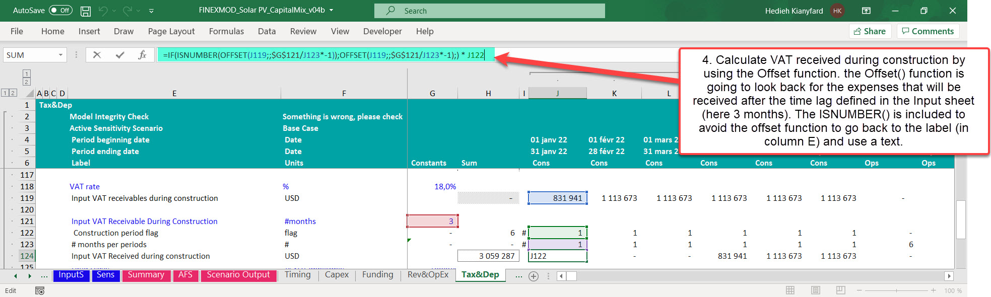 VAT refund mechanism in a Project Finance Model 