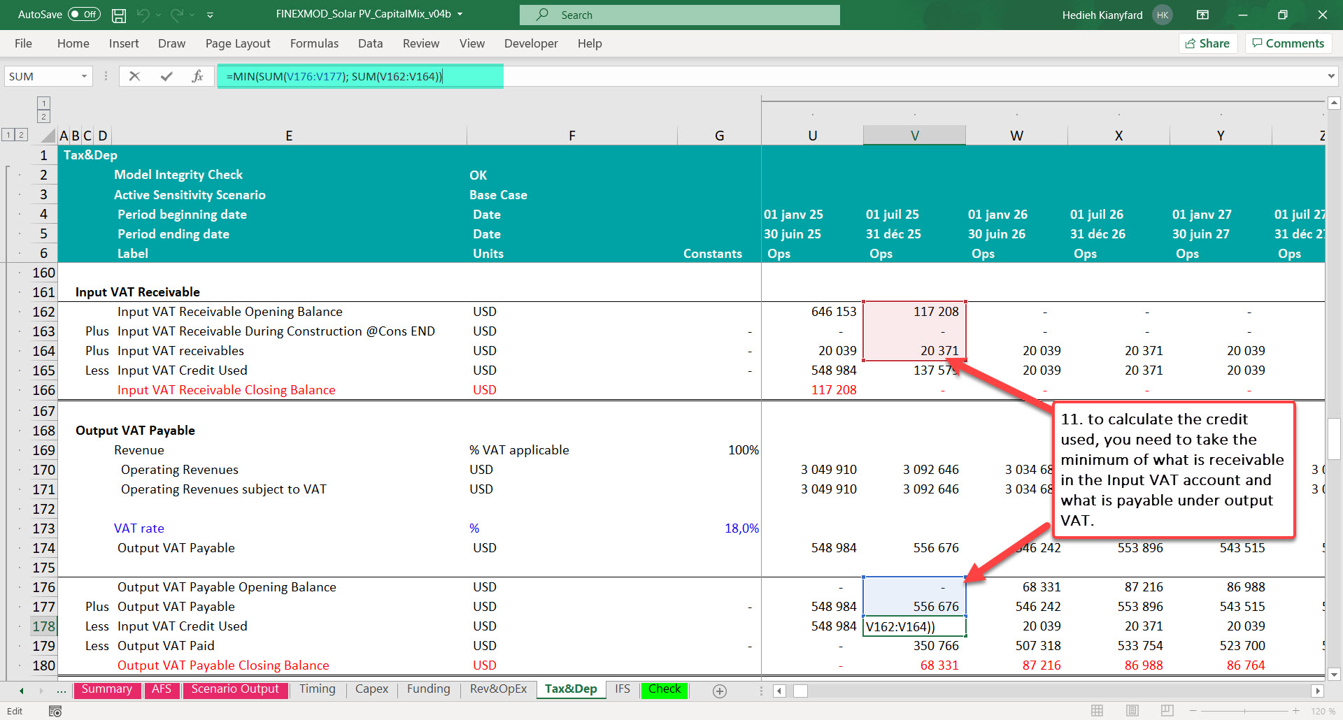 VAT refund mechanism in a Project Finance Model